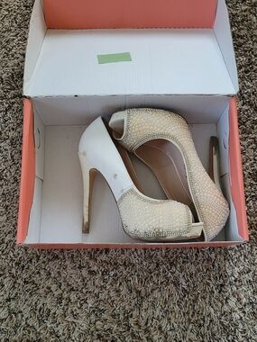 Elegant Ivory Crystal Peep-Toe High Heels